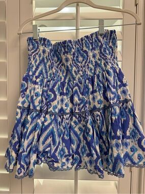 Sail to Sable Blue & White Ikat Smocked Tiered Skirt